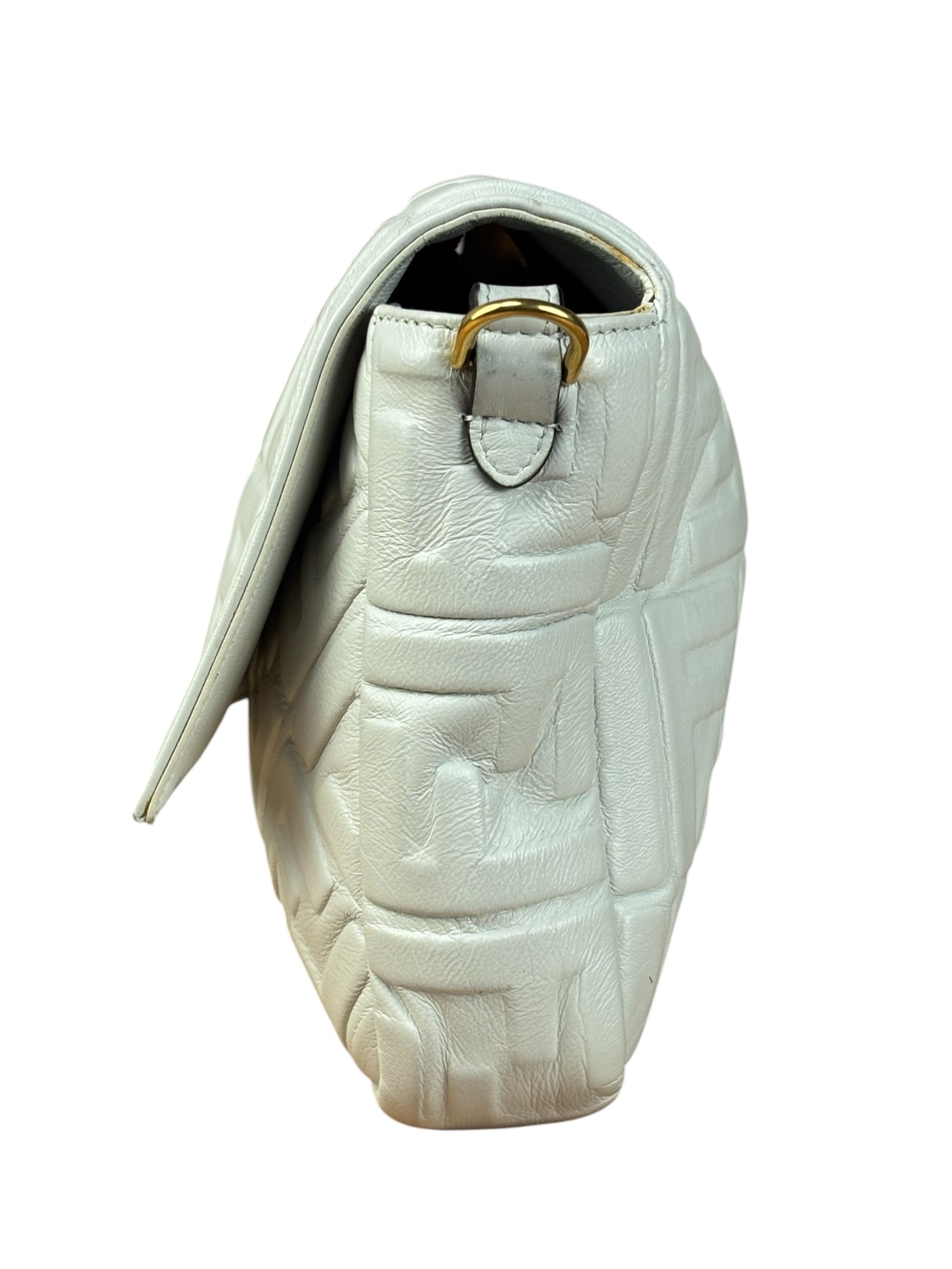 Fendi Large Zucca Embossed Leather Baguette White