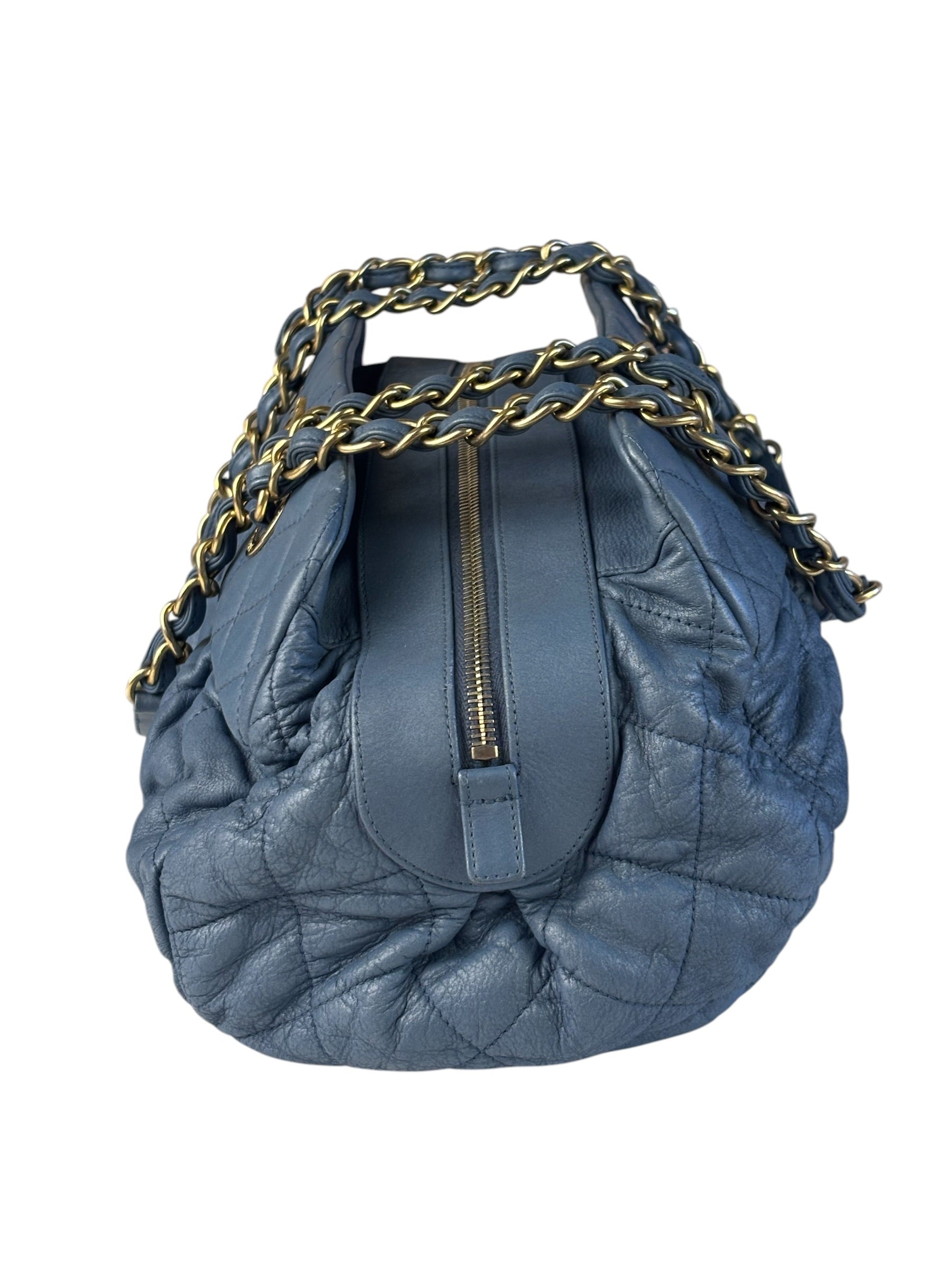 Chanel Blue Quilted Calfskin Iridescent Bowling Bag 2011
