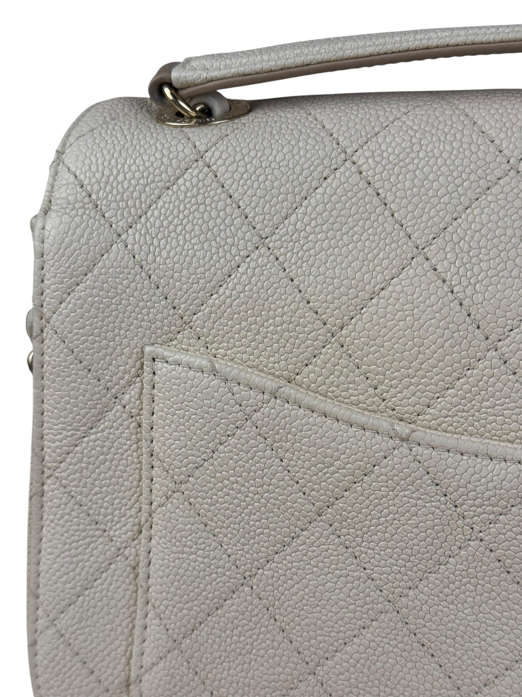 Chanel Ivory Caviar Quilted Coco Cuba Chain Top Handle Bag 2018