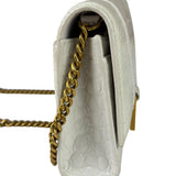 Balenciaga White Crocodile Embossed Hourglass Wallet On Chain