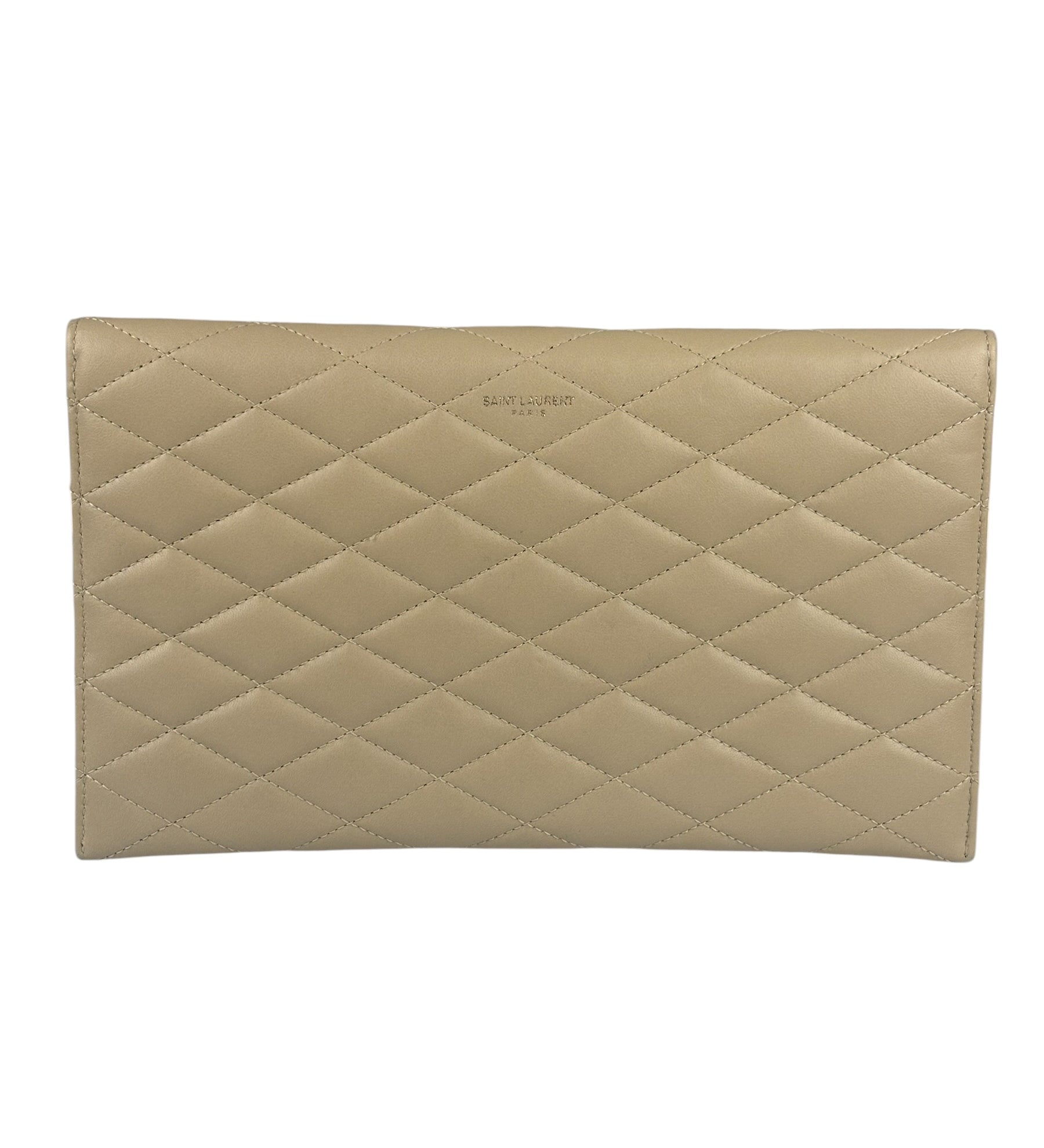 Saint Laurent Beige Quilted Sade Clutch
