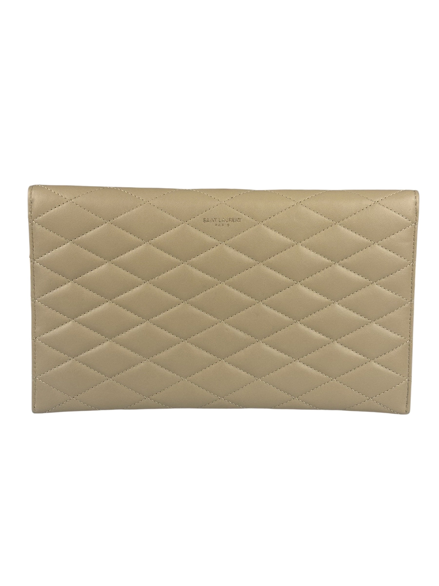 Saint Laurent Beige Quilted Sade Clutch
