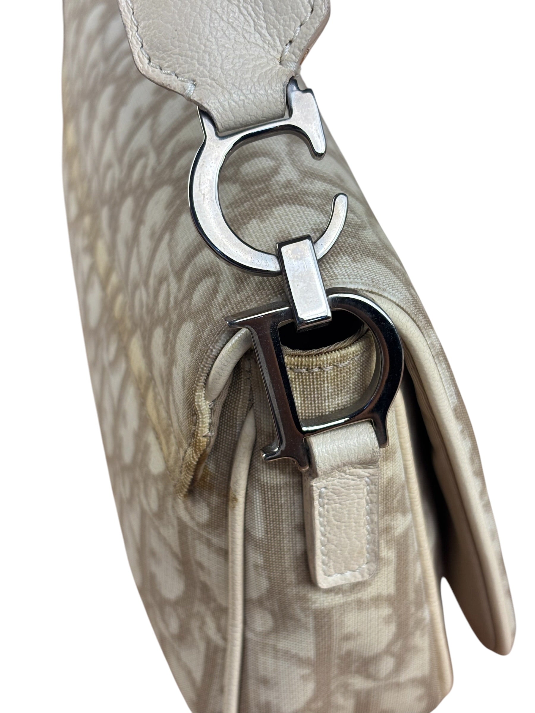 Christian Dior Beige Embroidered Trotter Flap Crossbody Bag