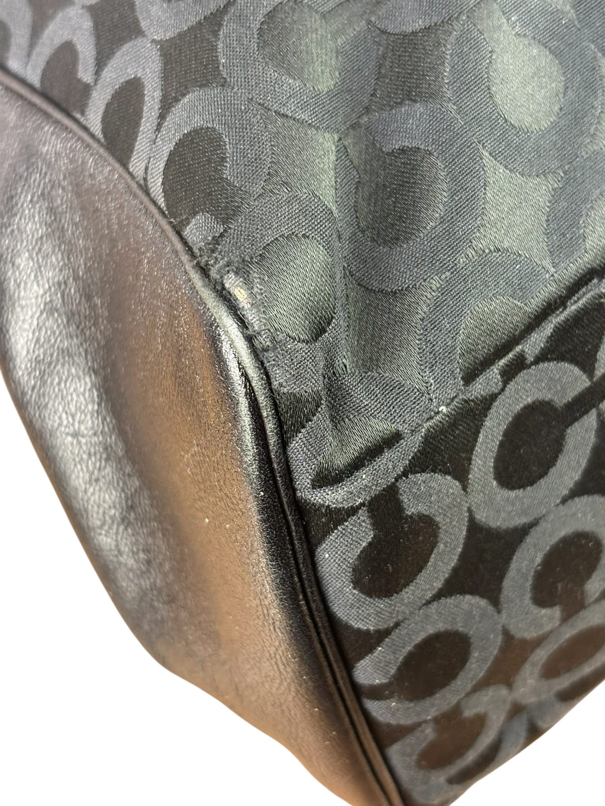 Coach Black Leather Trim Madison Op Art Sateen Phoebe Shoulder Bag