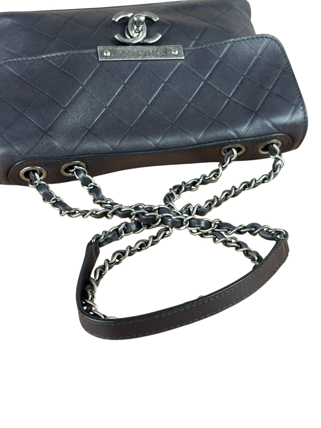 Chanel Black Embossed Leather CC Clasp Flap Bag 2015