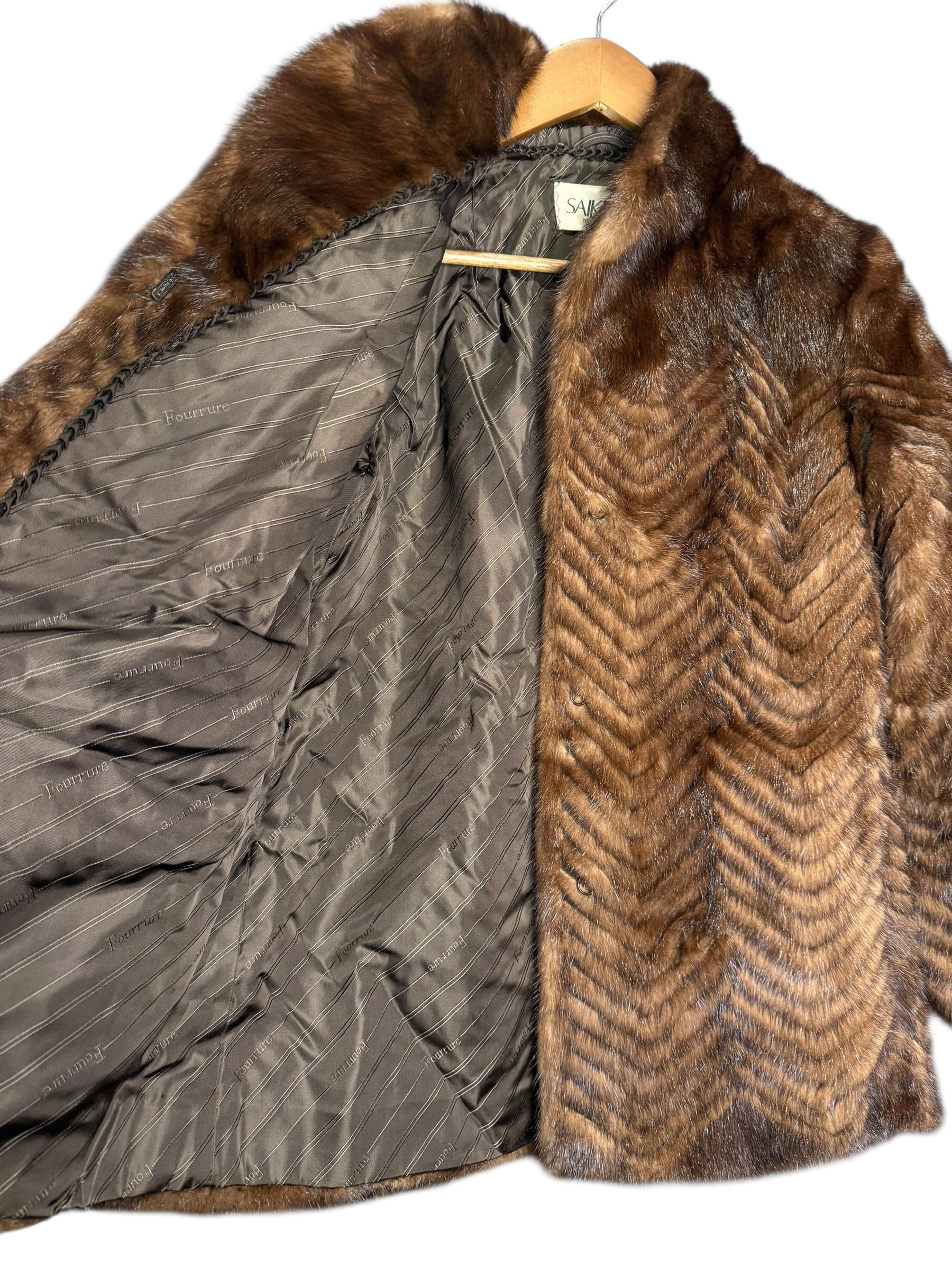 Vintage Brown Chevron Mink Fur Coat