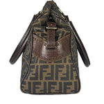 Fendi Vintage Brown Leather Trim Zucca De Jour Media Tote