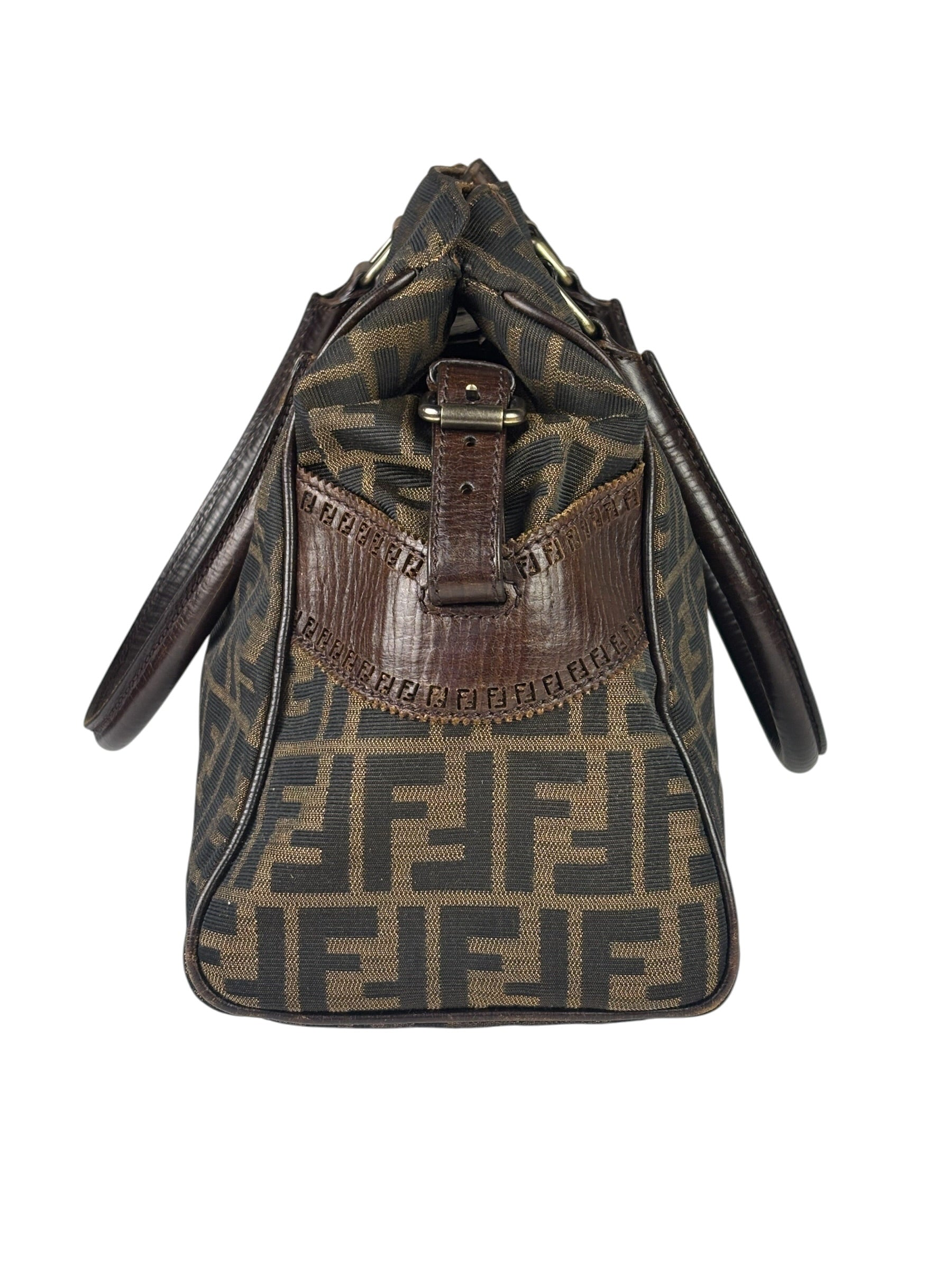 Fendi Vintage Brown Leather Trim Zucca De Jour Media Tote