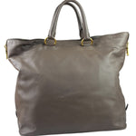 Prada Neutral Taupe Vitello Daino Leather Side Zip Large Shopper Tote