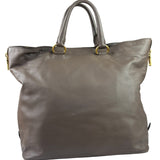 Prada Neutral Taupe Vitello Daino Leather Side Zip Large Shopper Tote