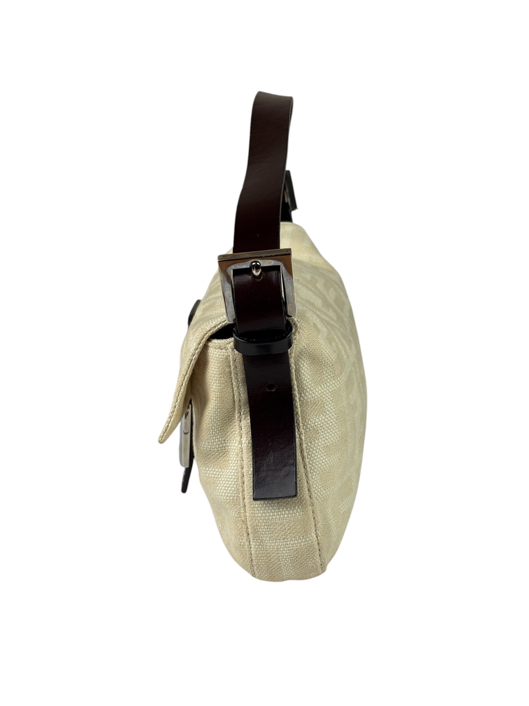 Fendi Vintage FF Ivory Canvas Baguette Shoulder Bag