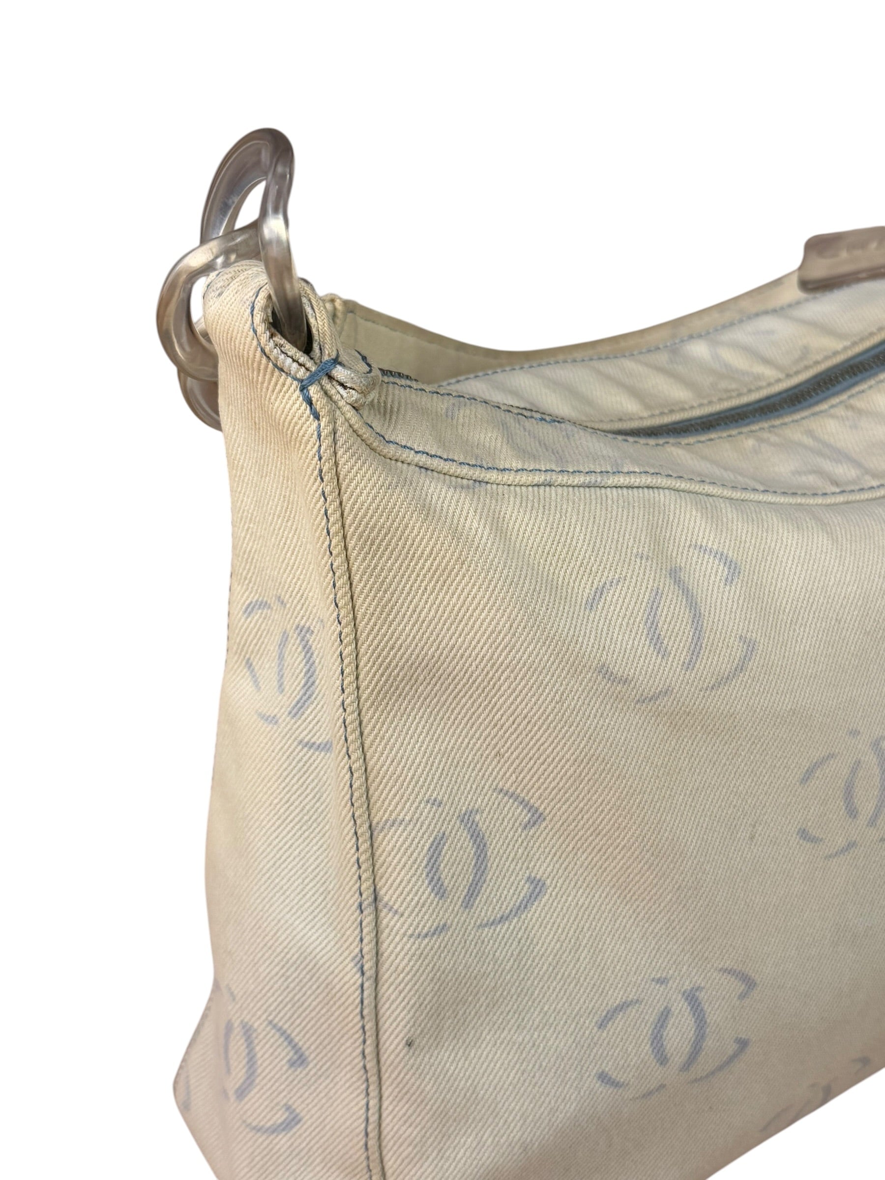 Chanel Light Washed Denim CC Canvas Logo Shoulder Bag 2002