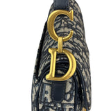 Christian Dior Navy Leather Trim Oblique Saddle Handbag