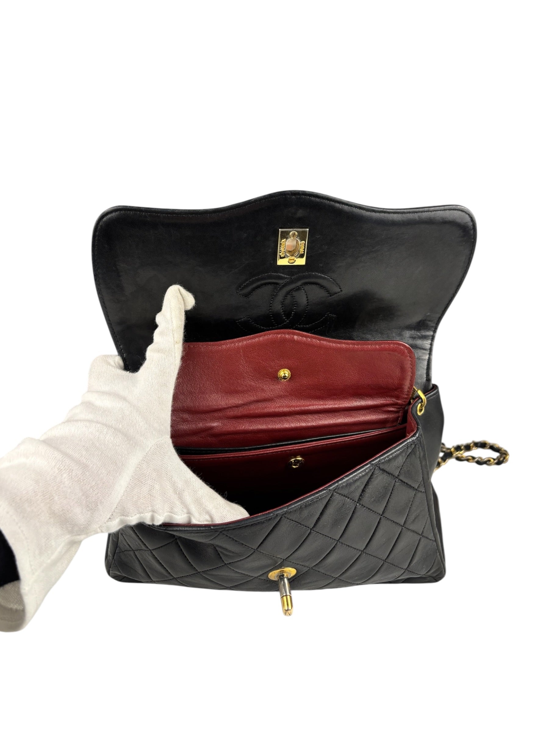 Chanel Vintage Black Leather Double Flap Shoulder Bag 1999