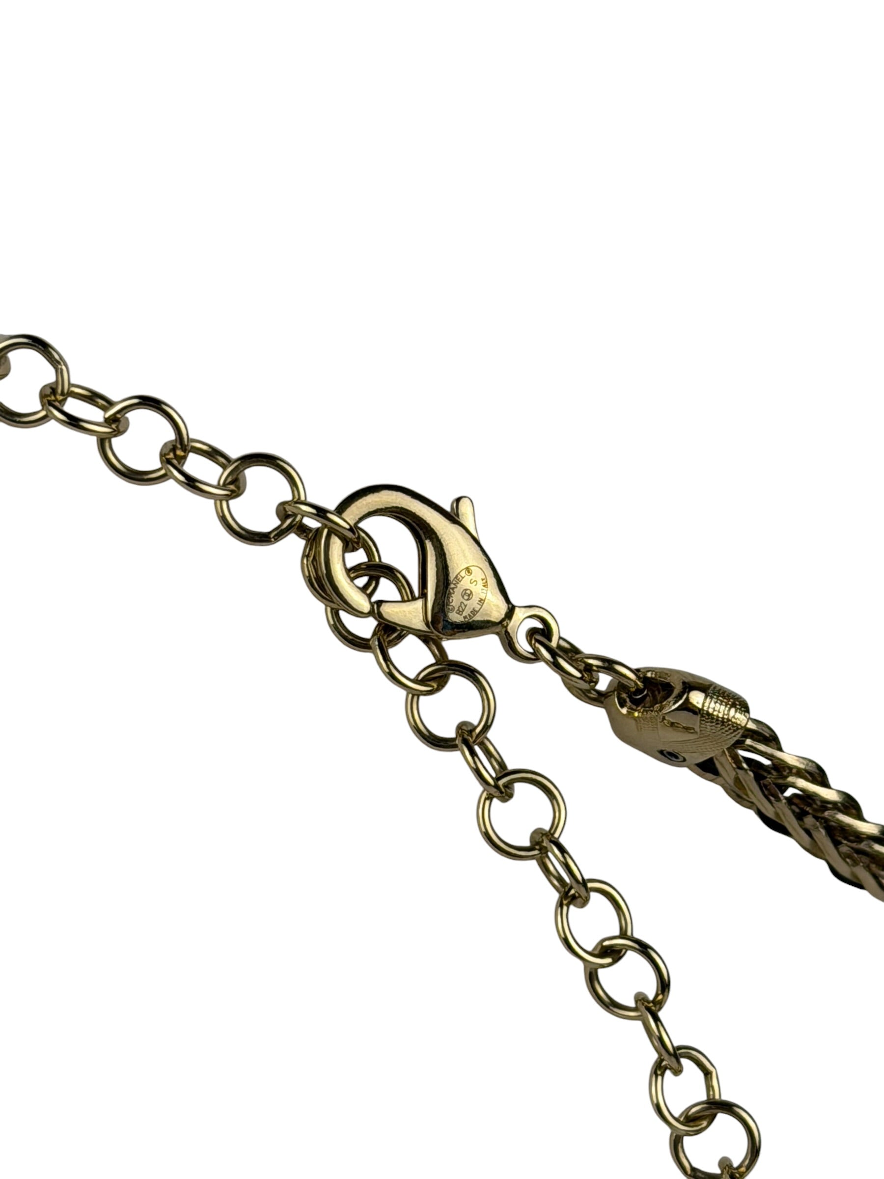 Chanel 22S Gold Metal/Black Leather Pendant Necklace