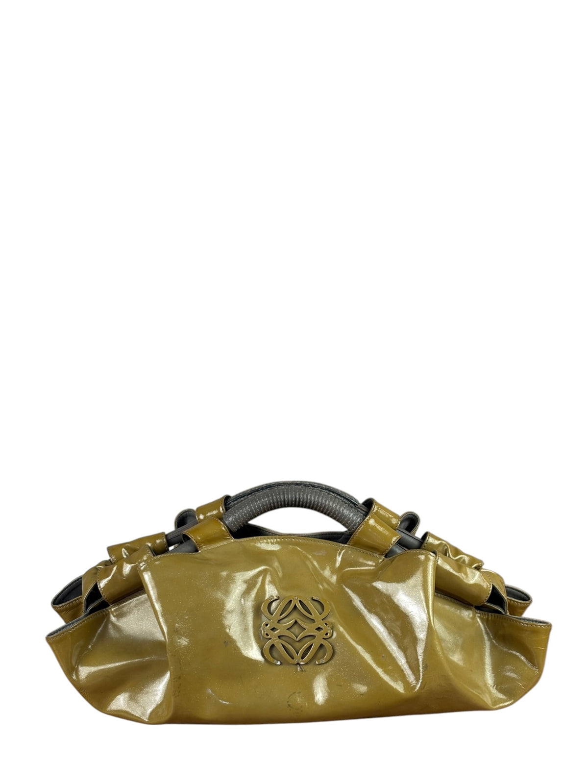 Loewe Anagram Patent Olive Leather Top Handle Bag