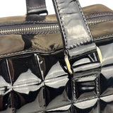 Chanel Black Leather Patent Chocolate Bar Bowler Hand Bag