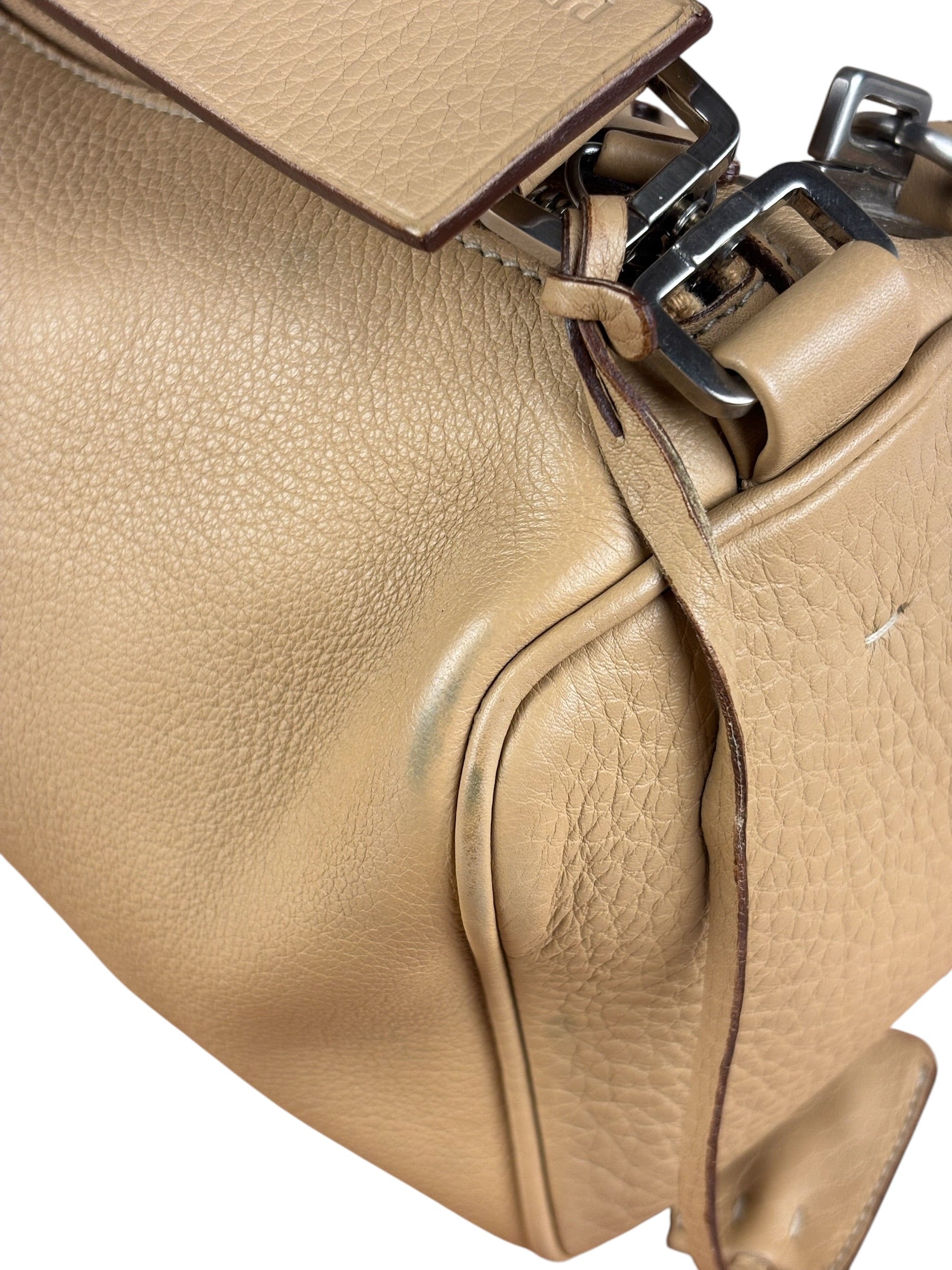 Prada Beige Leather Vitello Daino Buckle Shoulder Bag