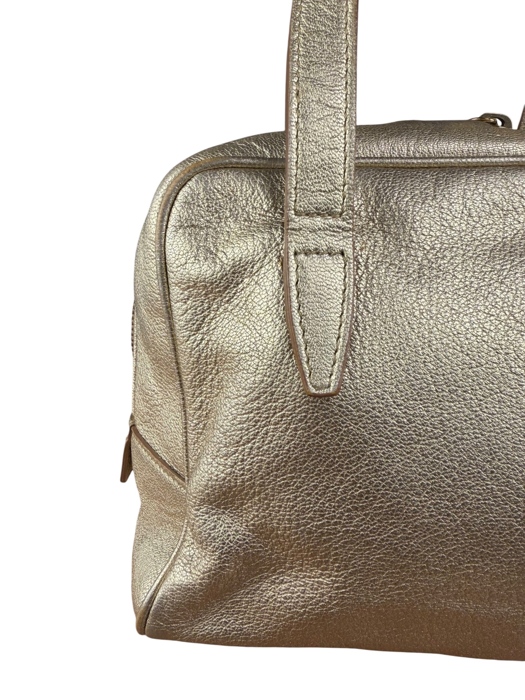 Yves Saint Laurent Gold Leather Embossed YSL Logo Handbag