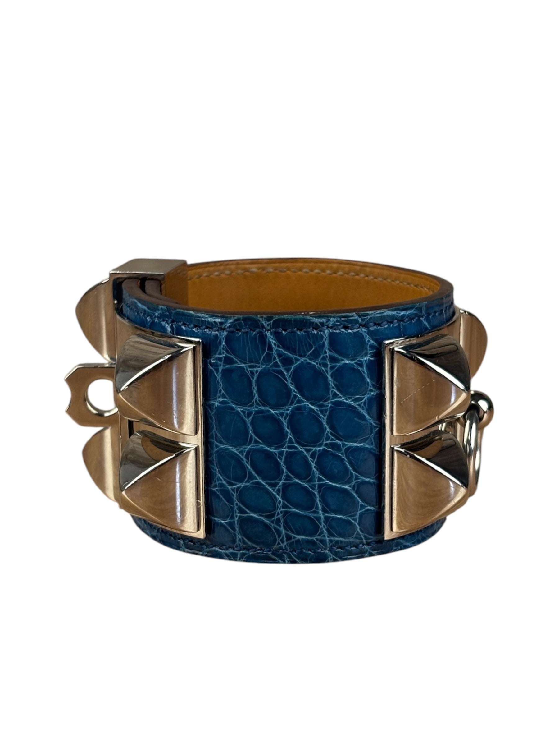 Hermes Blue Alligator Collier De Chien Bracelet