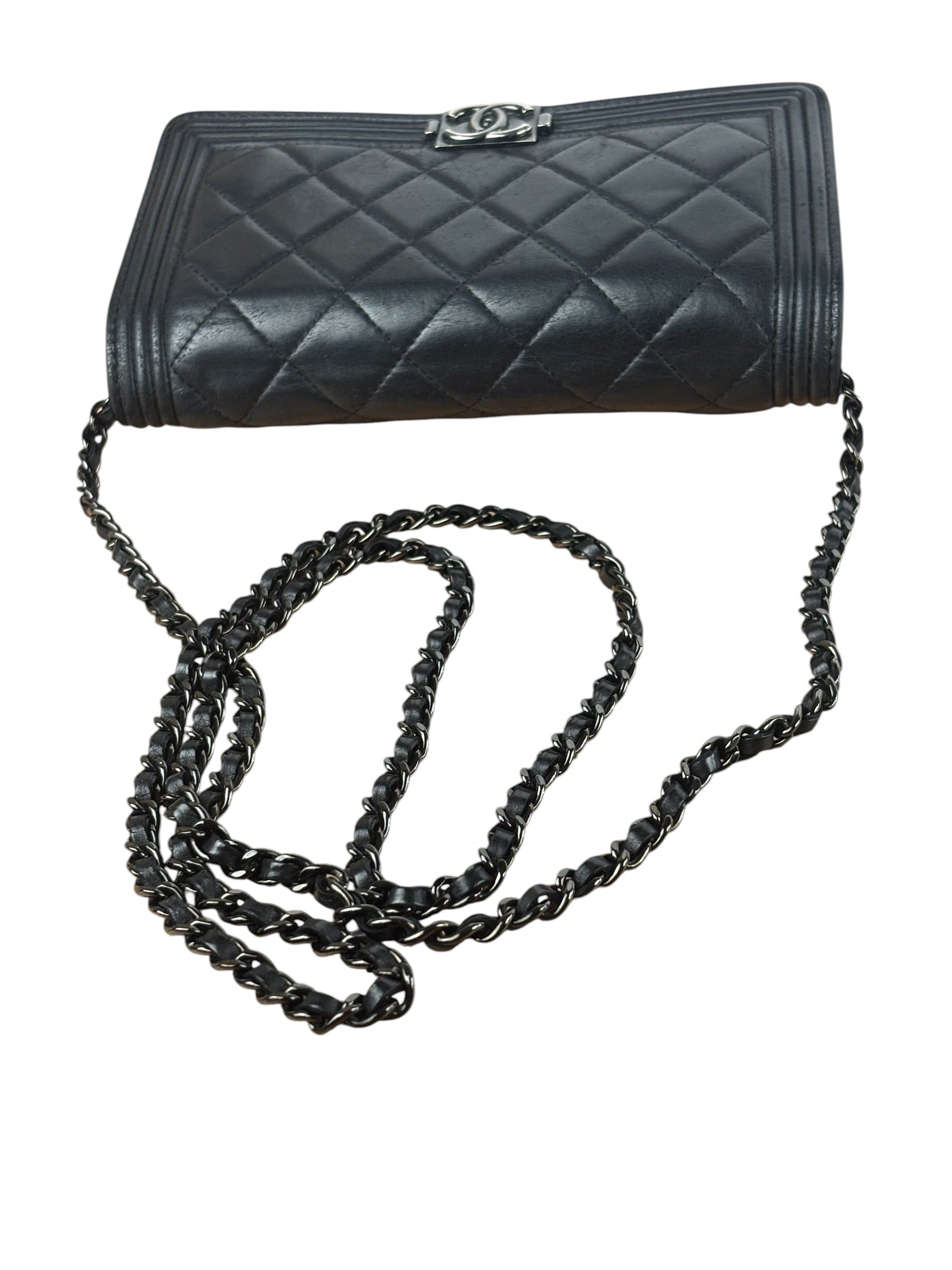Chanel Black Quilted Lambskin Boy Flap Wallet On Chain 2014