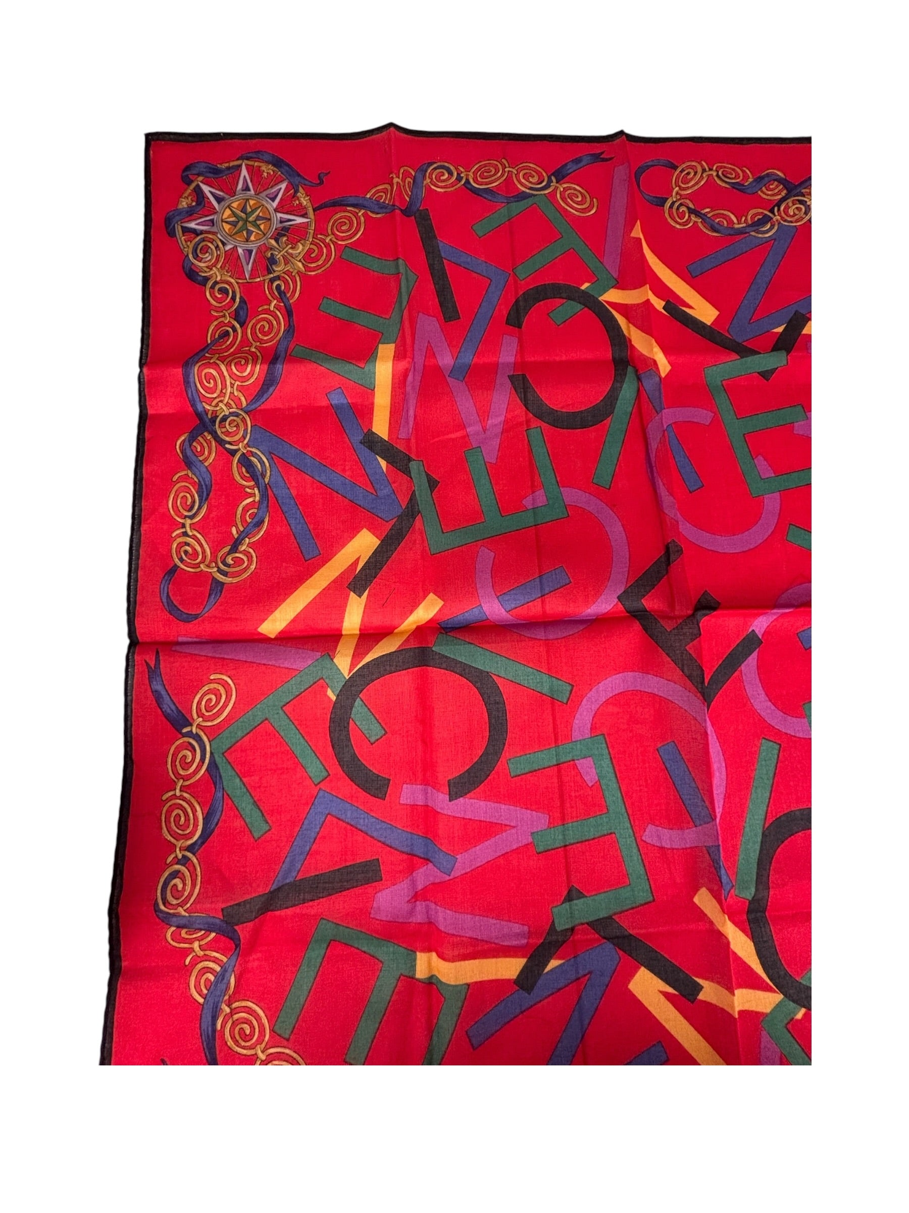 Celine Vintage Red Alphabet Print Handkerchief/Scarf