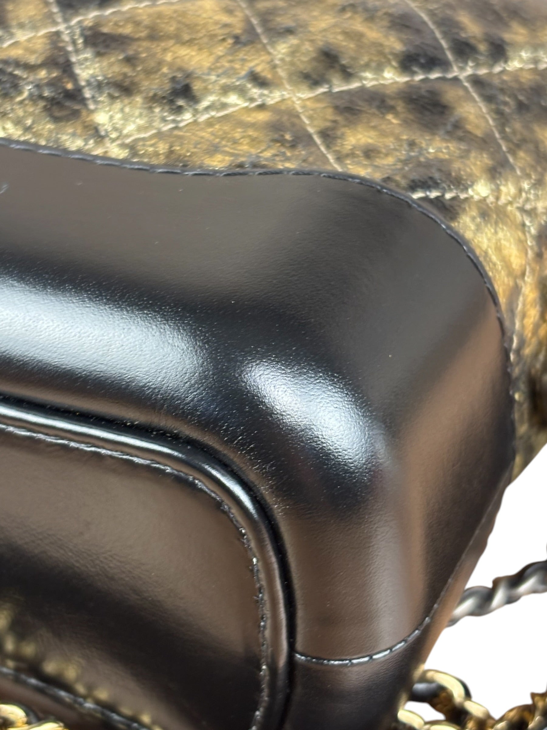 Chanel Metallic Gold/Black Leather Small Gabrielle Hobo Bag 1992