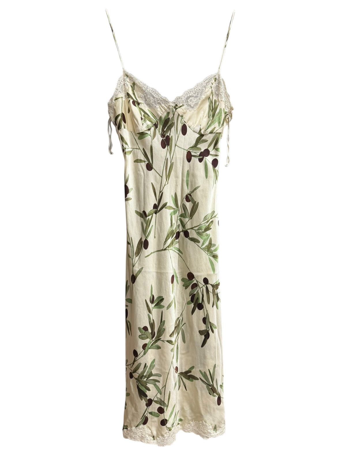 Moschino Cruise Me Baby Olive Branches Silk Lace Sleeveless Dress