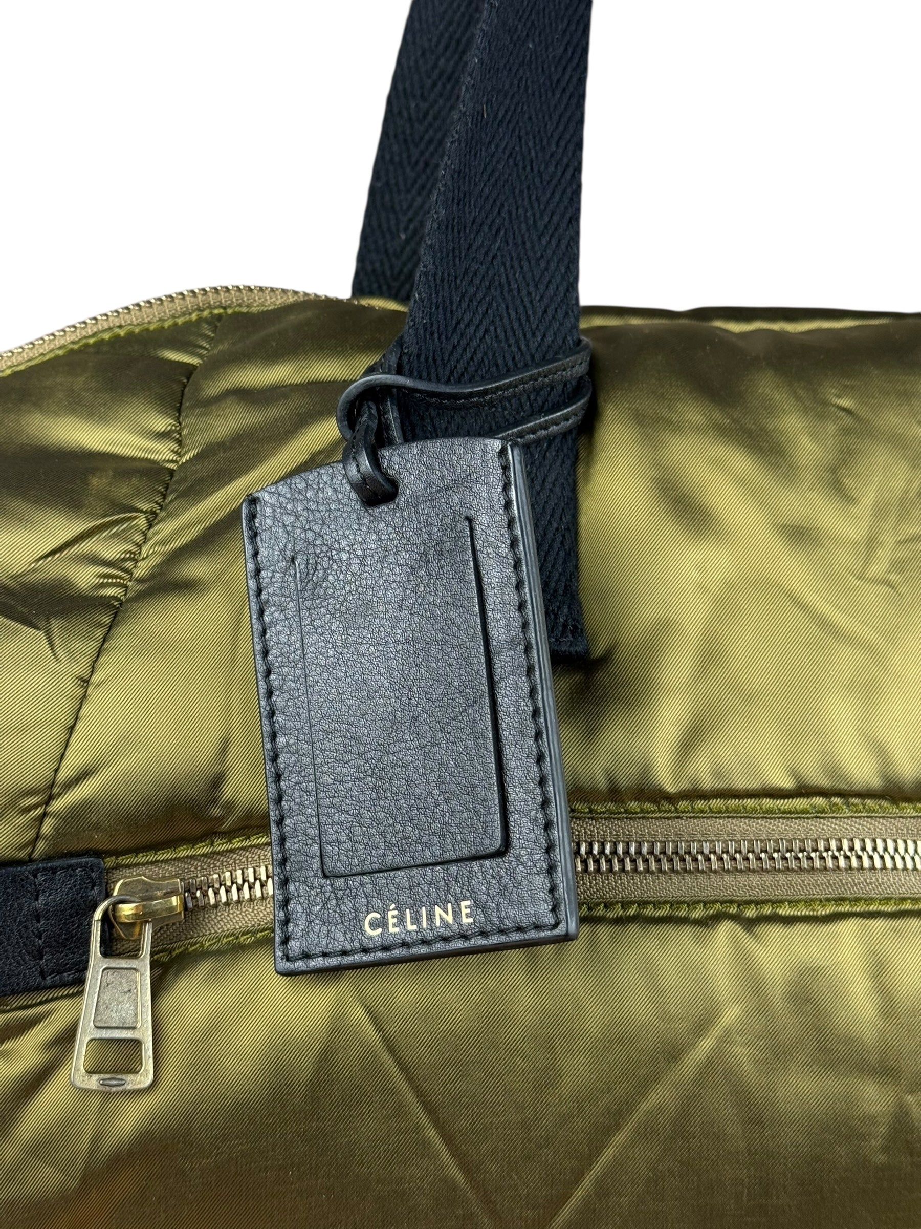 Celine Vintage Green Nylon Puffer Handbag