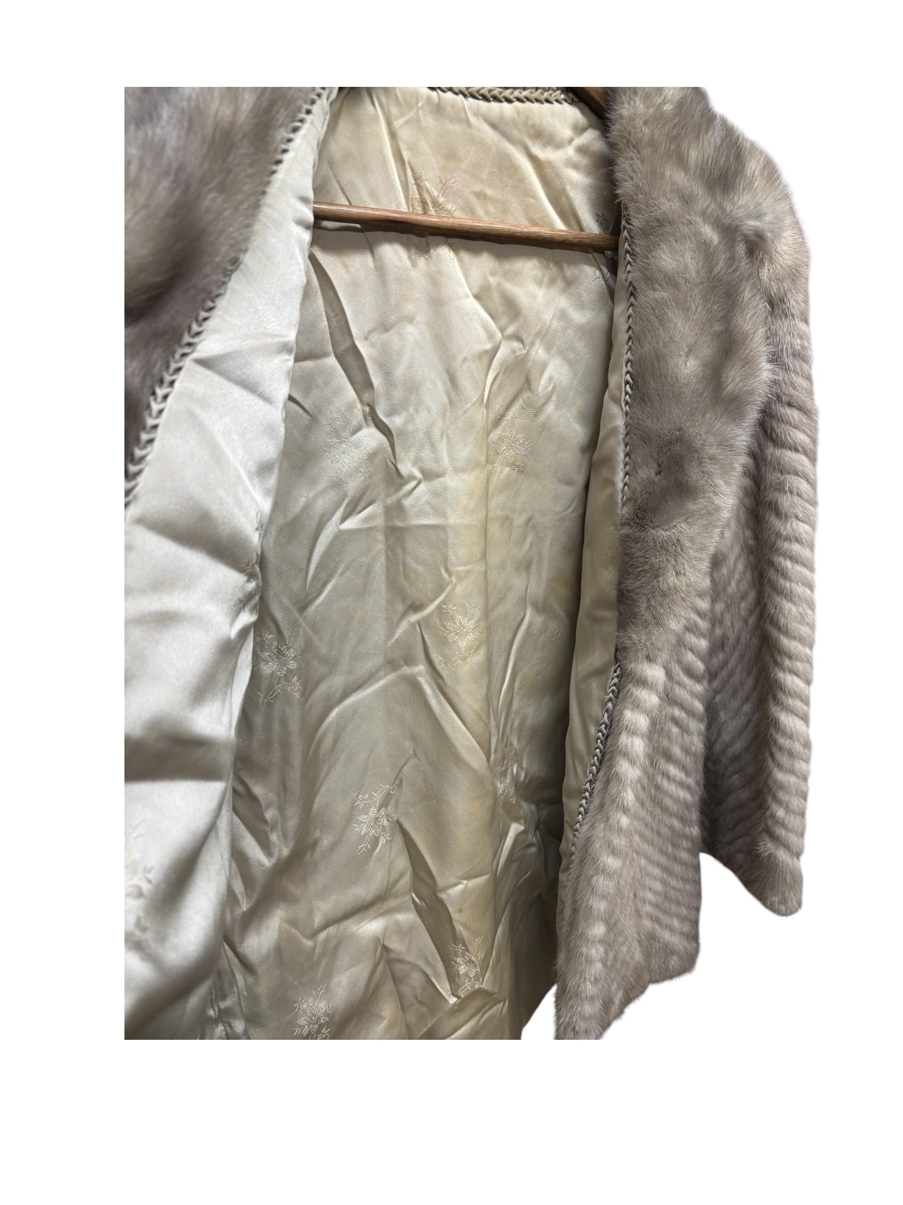 Vintage Light Grey Chevron Patterned Mink Coat