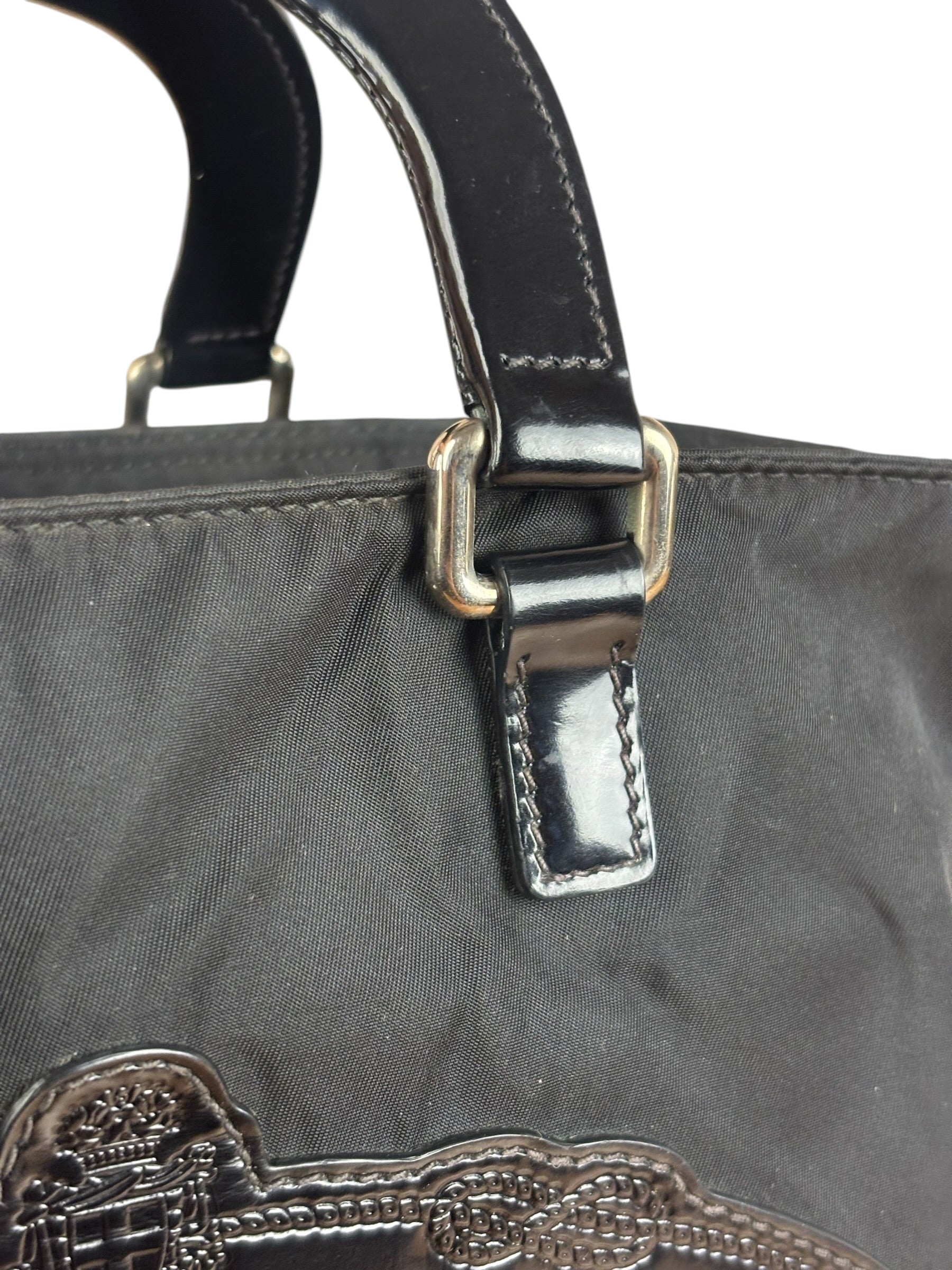 Prada Black Tessuto Nylon Leather Trim Hand Bag