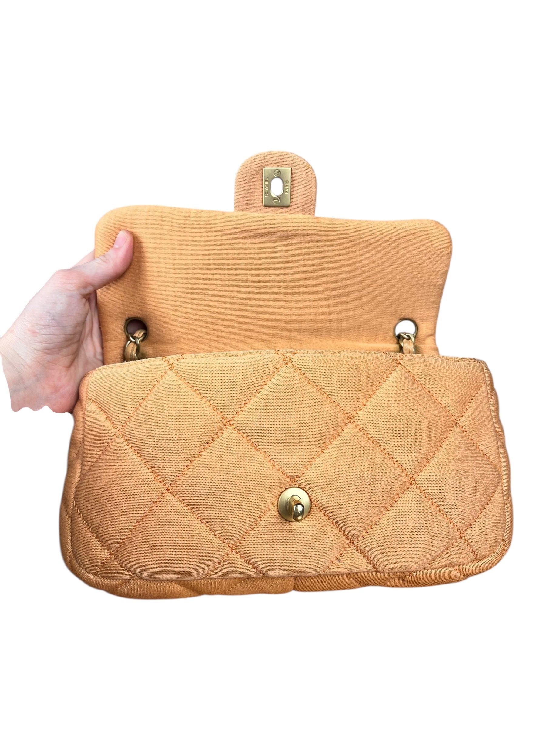 Chanel CC Flap Bag Peach Jersey Quilt