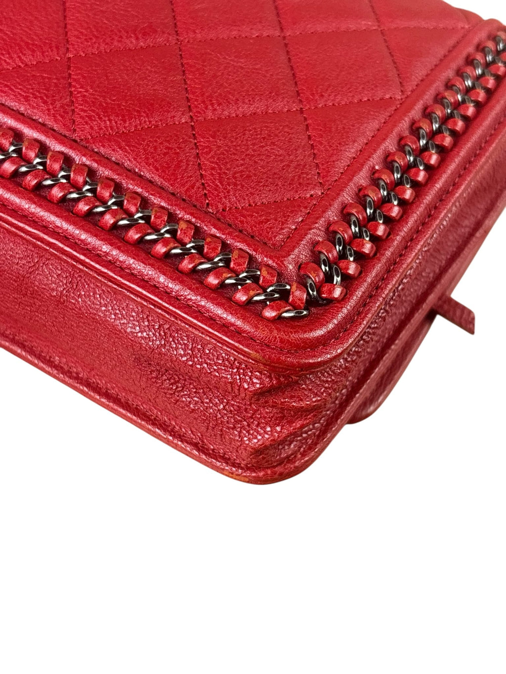 Chanel Red Quilted Lambskin Boy Flap Wallet On Chain 2012