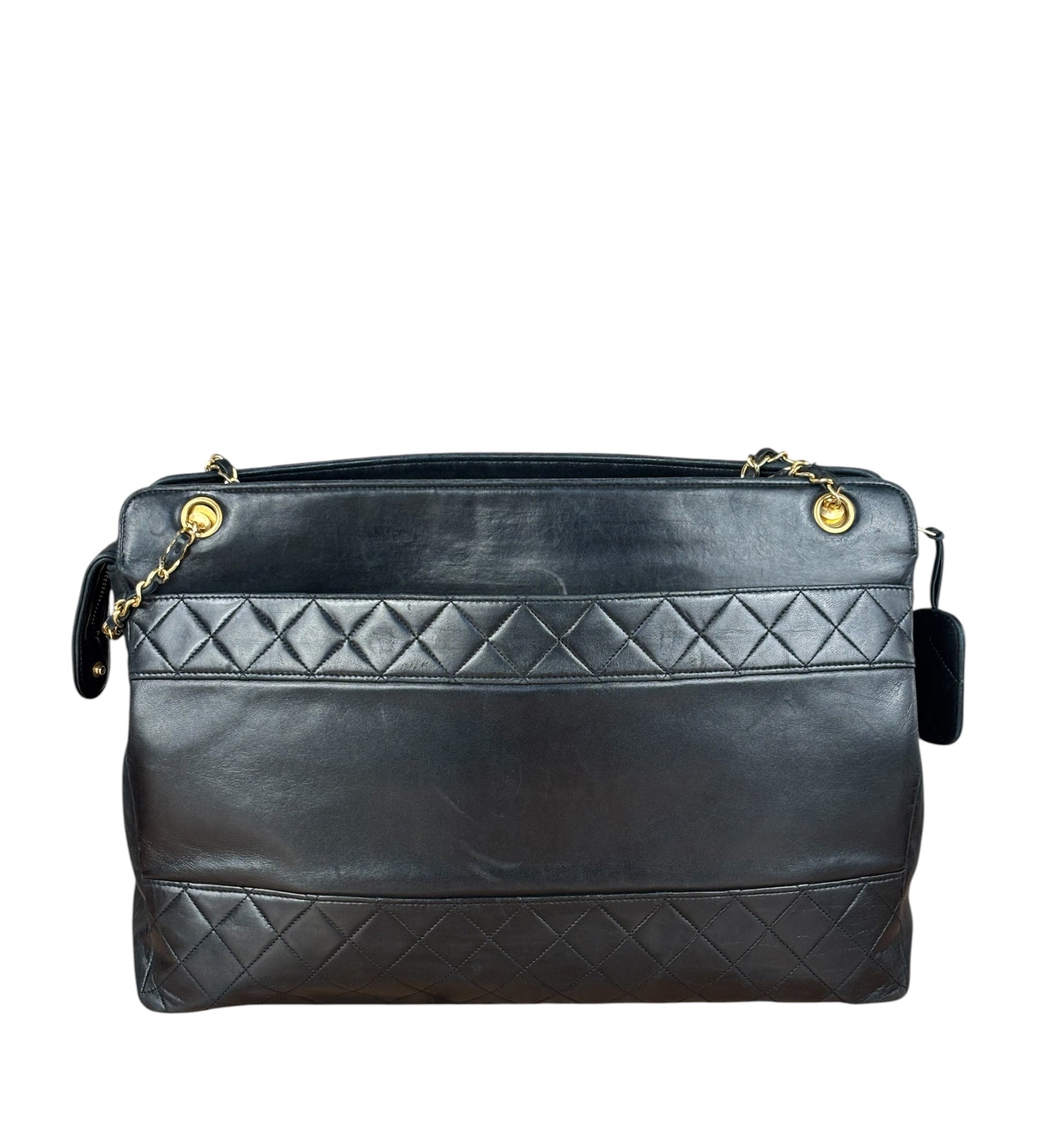 Chanel Vintage Black Quilted Leather Grand Shopping Tote/Shoulder Bag-1990