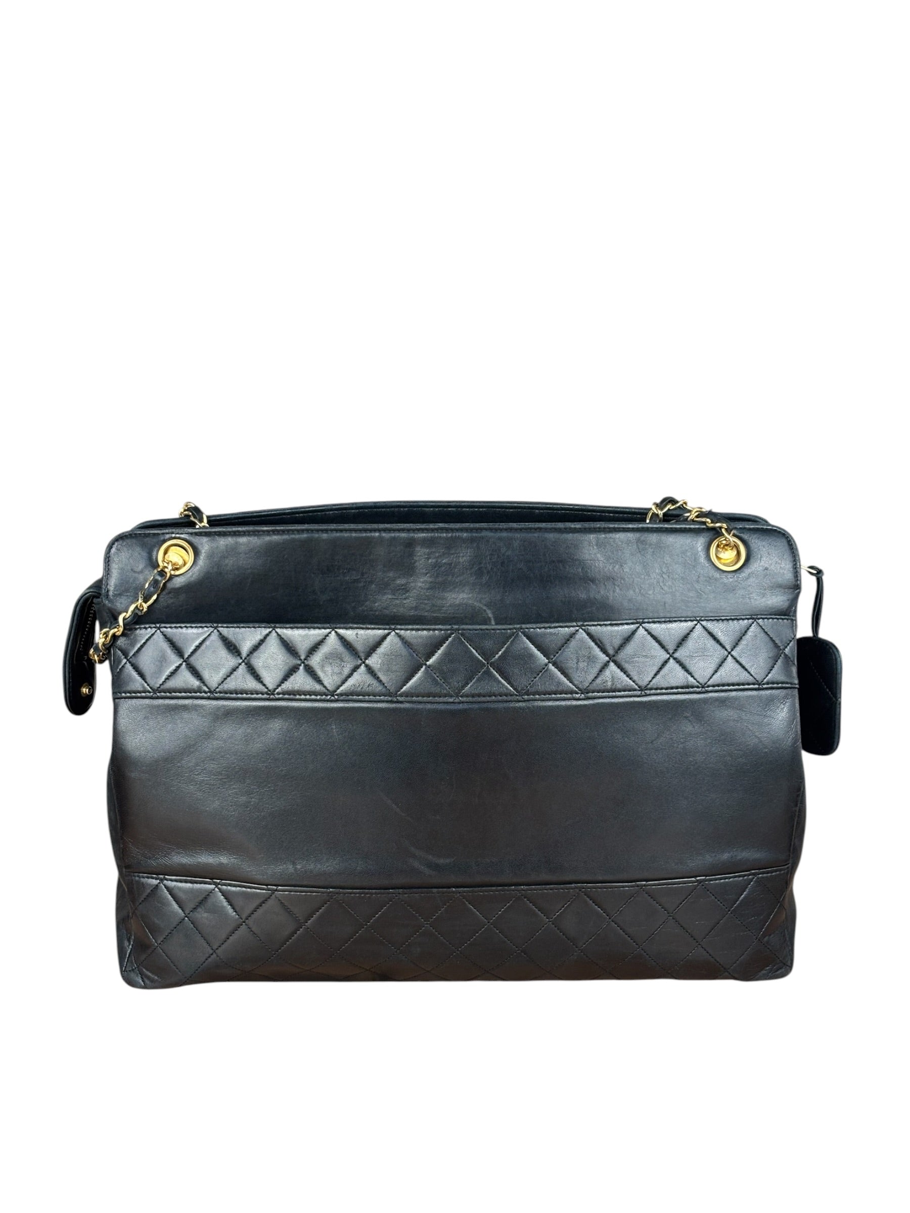Chanel Vintage Black Quilted Leather Grand Shopping Tote/Shoulder Bag-1990