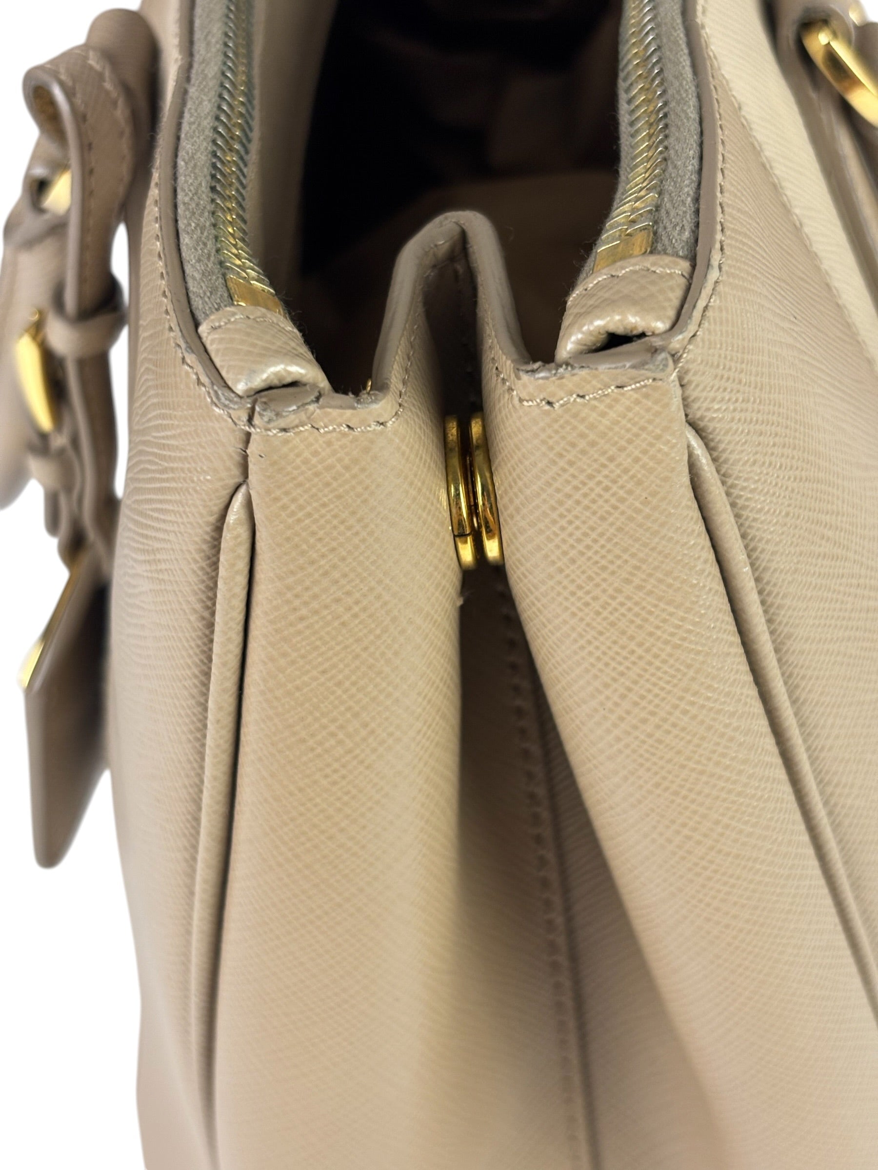 Prada Beige Saffiano Leather Galleria Large Shoulder Bag