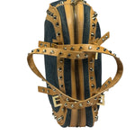 Fendi Blue/Brown Denim/Leather Trim Studded Shoulder Bag