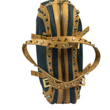 Fendi Blue/Brown Denim/Leather Trim Studded Shoulder Bag