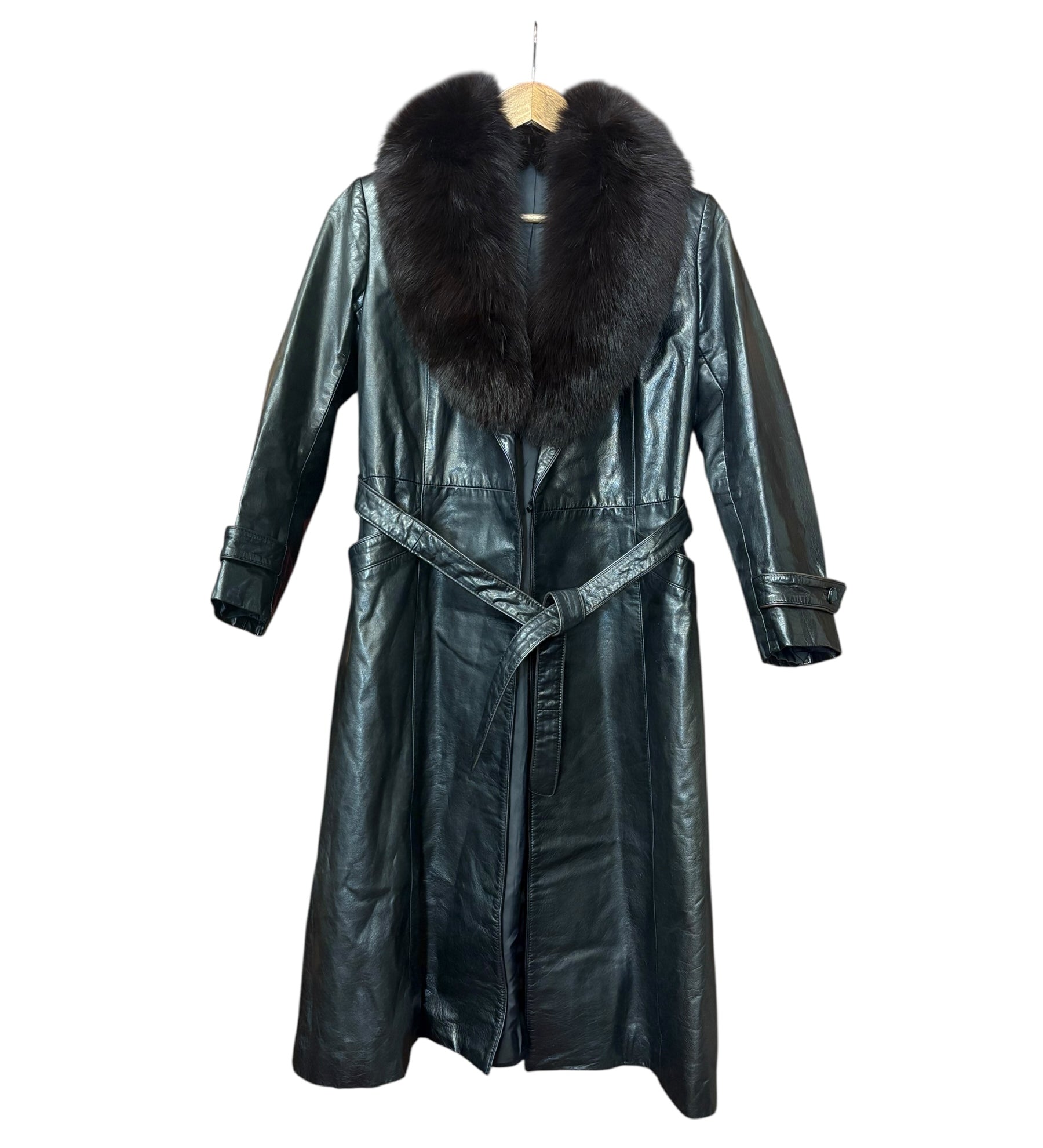 Vintage Leather Fur Lined Trench Coat