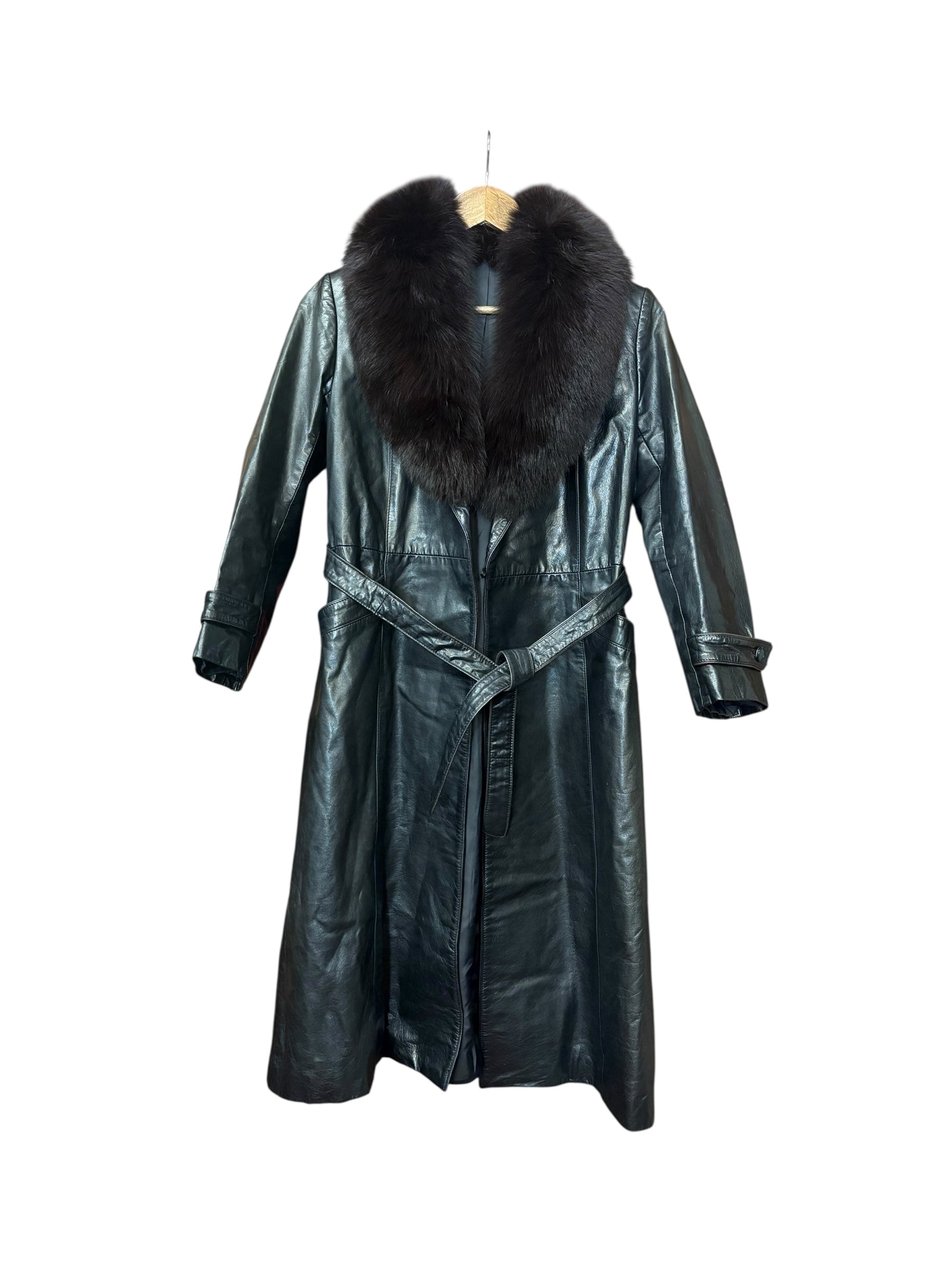 Vintage Leather Fur Lined Trench Coat