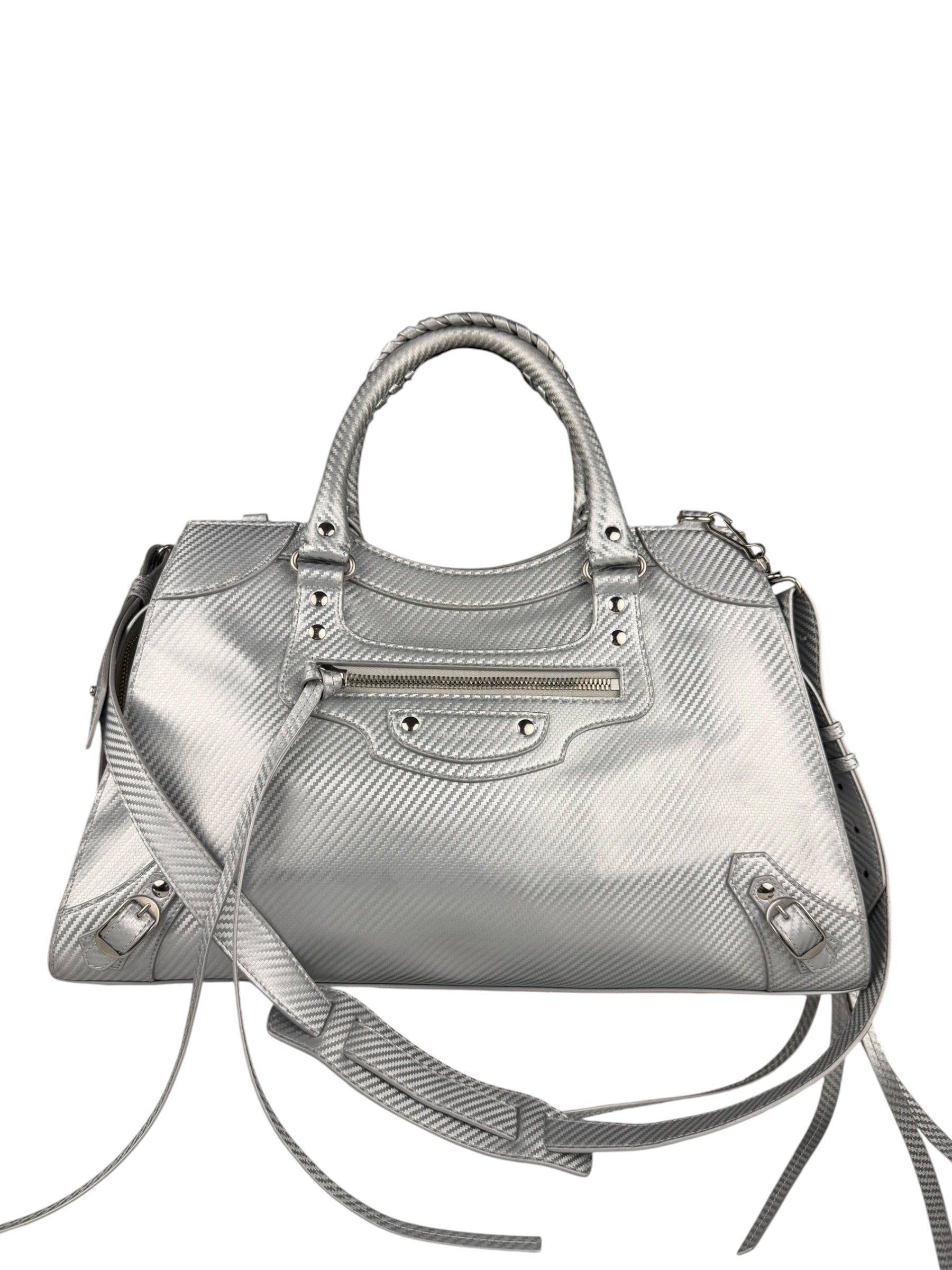 Balenciaga Carbon Fiber Silver Neo Classic City Bag Medium
