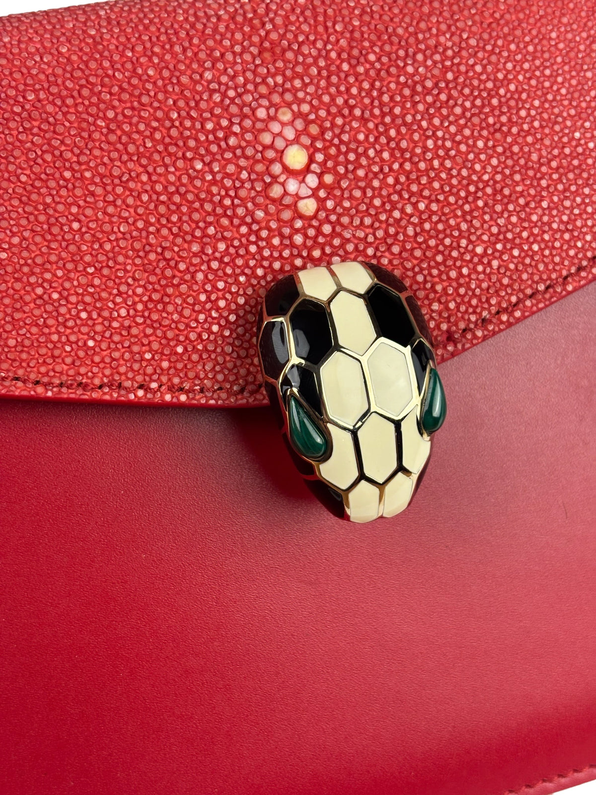 Bvlgari Red Calfskin Serpenti Forever Galuchat Crossbody Bag