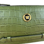 Versace Green Croc-Embossed Medusa Leather Clutch