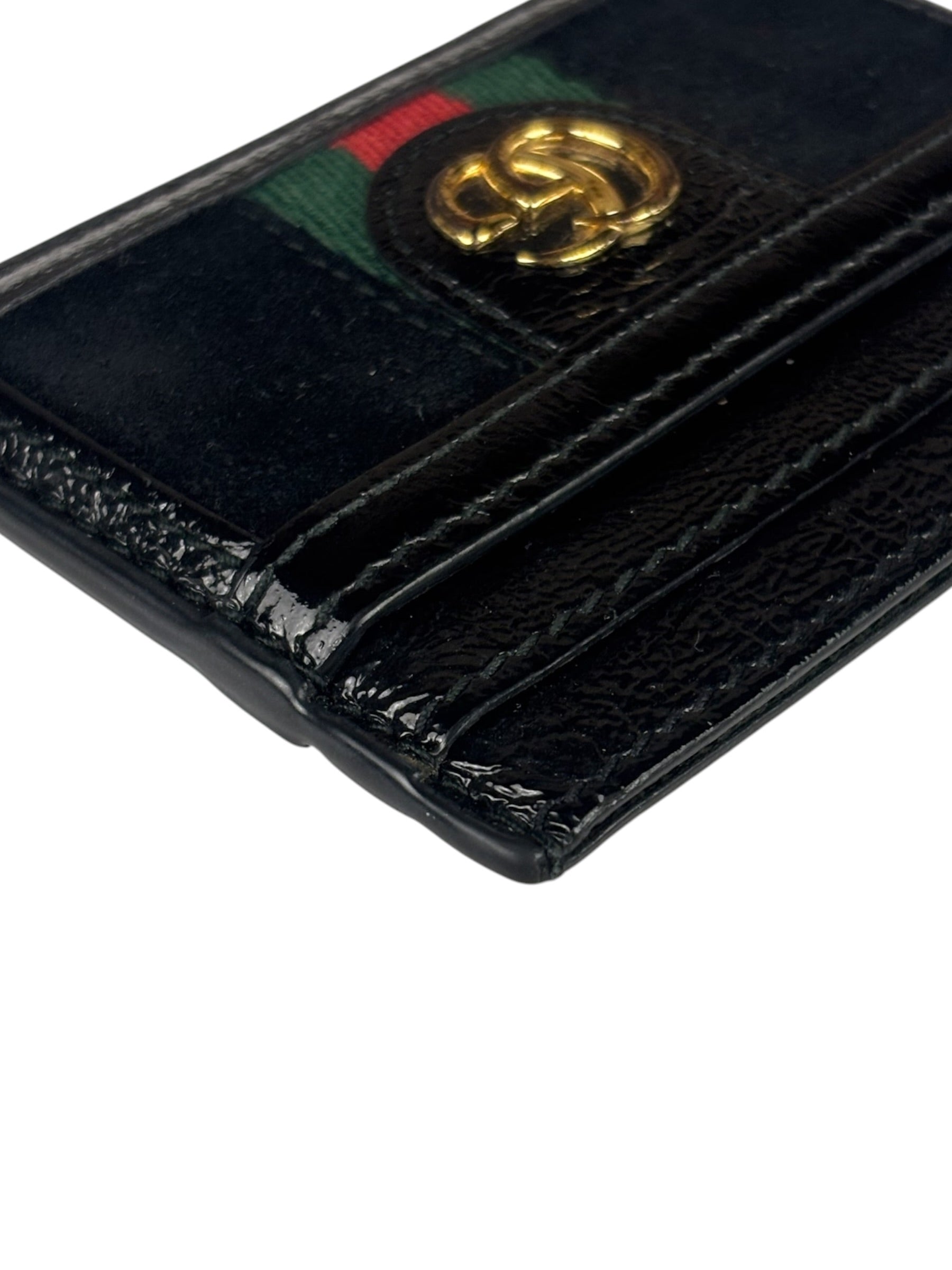 Gucci Black Patent Leather Ophidia Card Case