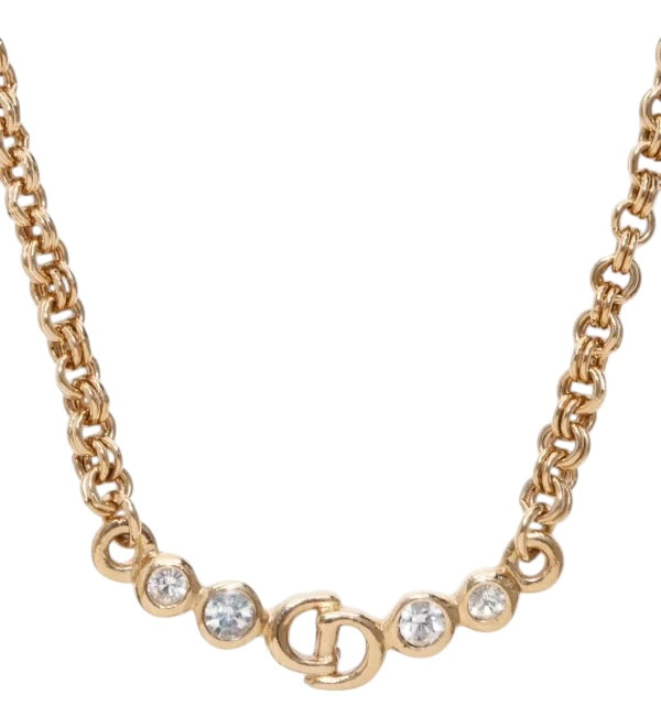 Christian Dior CD Crystal Rhinestone Gold Tone Necklace