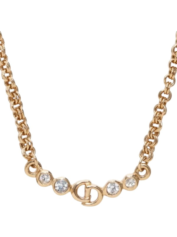 Christian Dior CD Crystal Rhinestone Gold Tone Necklace