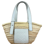 Loewe White Leather Raffia Basket Bag