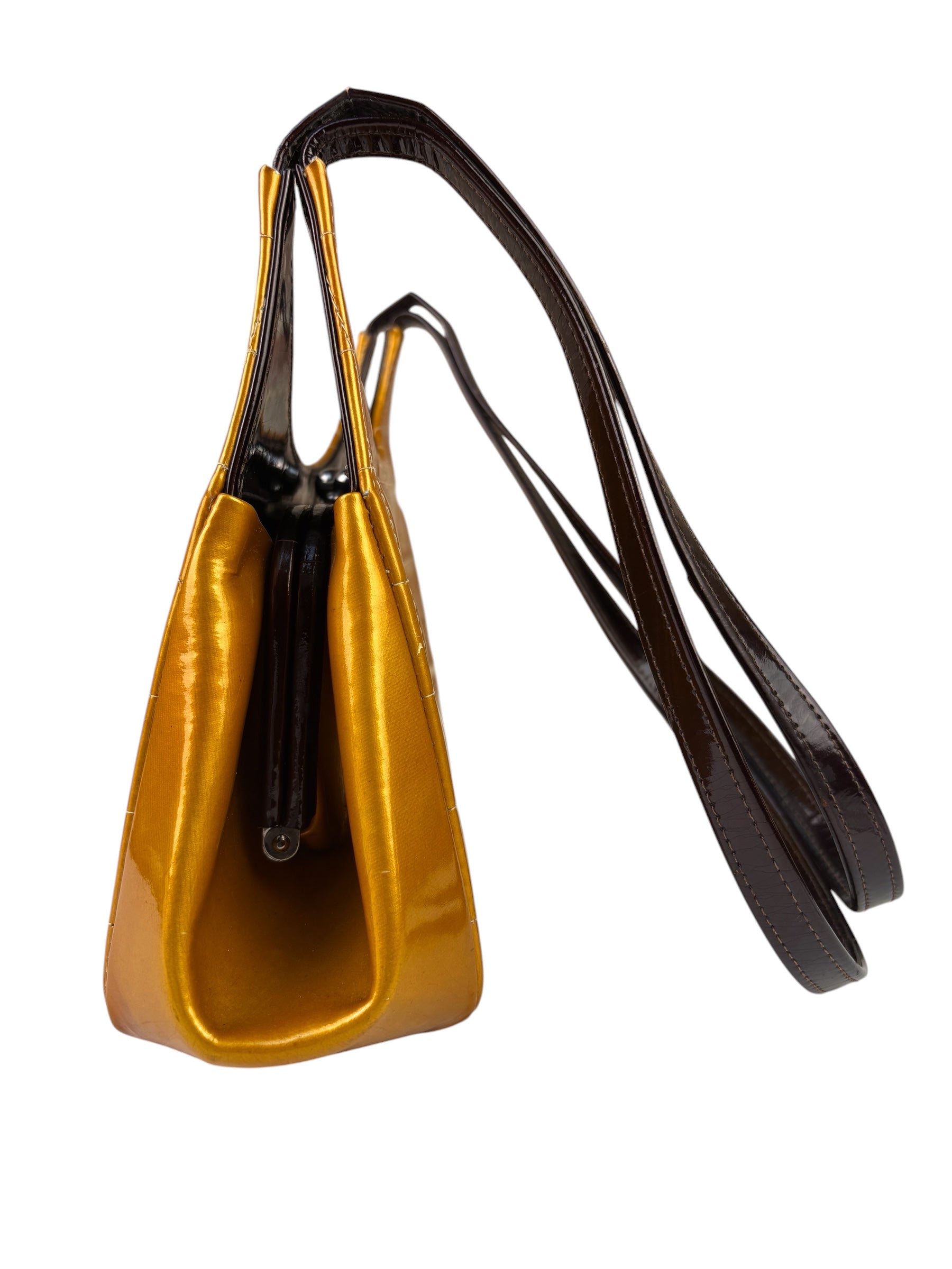 Chanel Mustard Yellow Patent Leather Chocolate Bar Hobo Bag 2002
