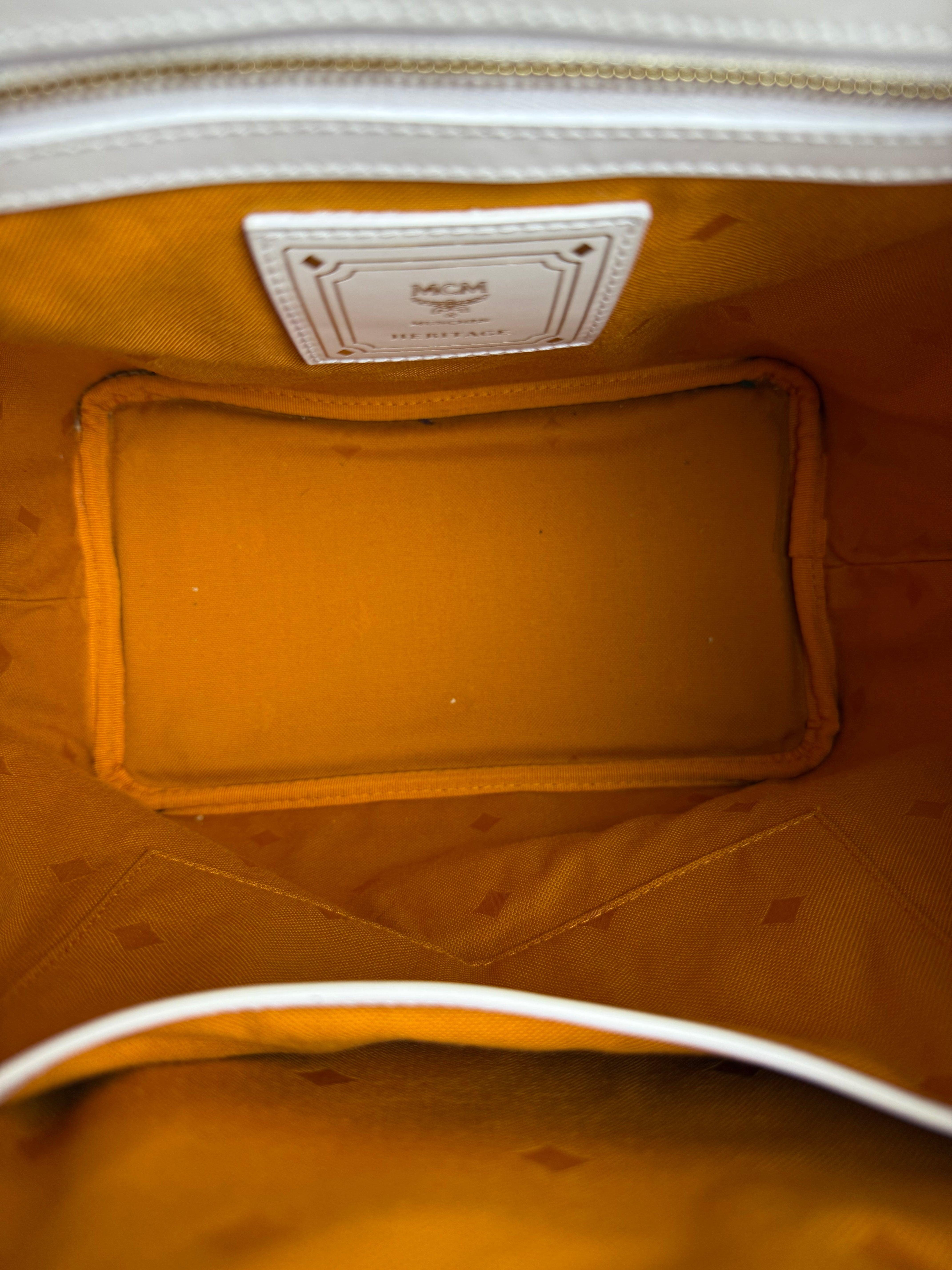 MCM Monogram White Bucket Shoulder Bag