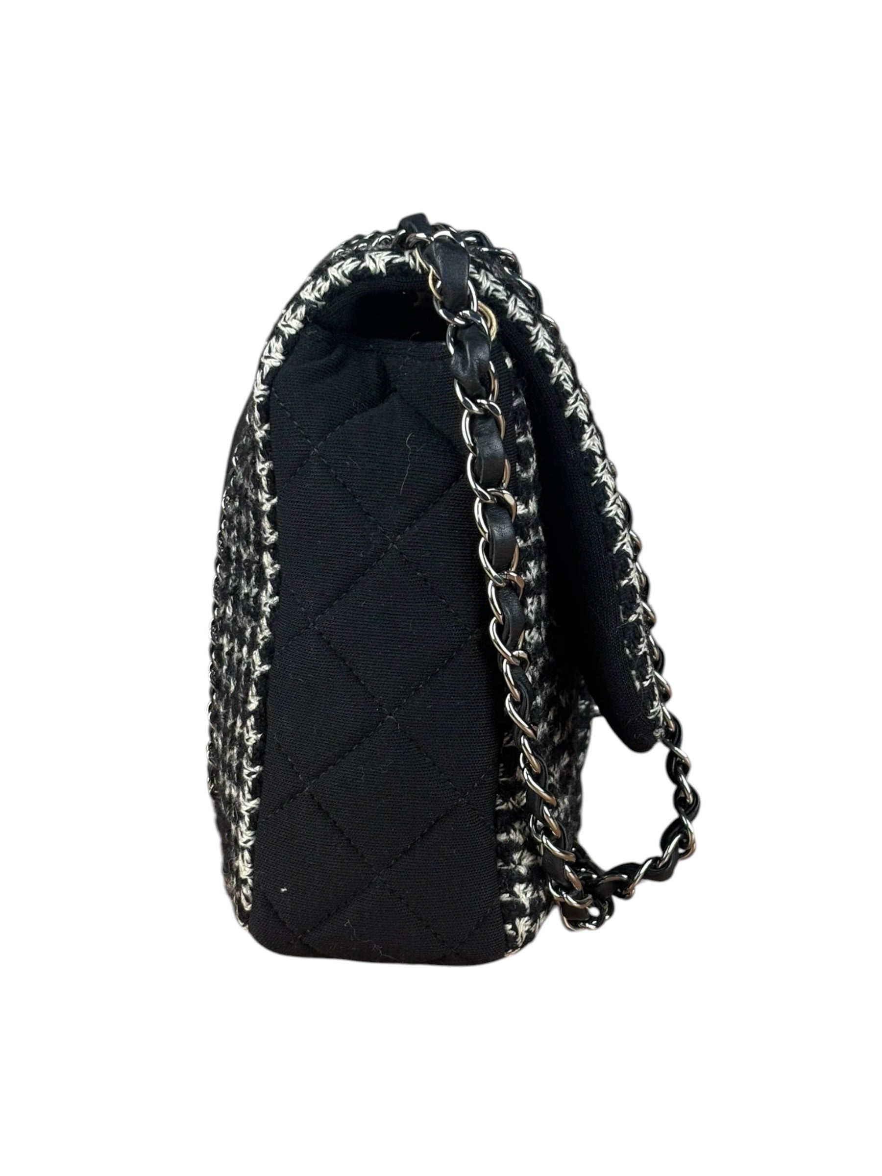 Chanel Black CC Quilted Jersey and Tweed Chain Flap Bag 2014